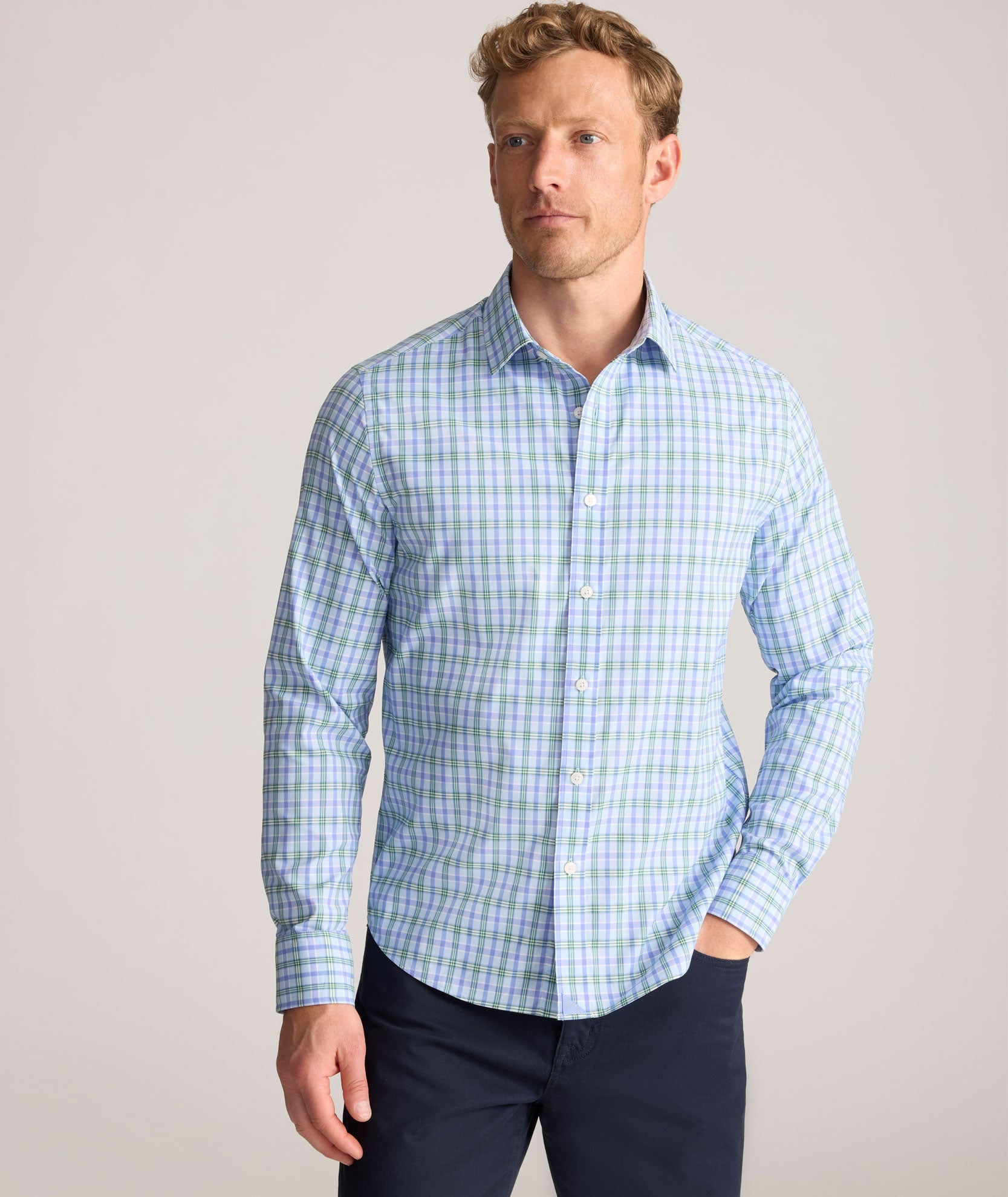 UNTUCKit Performance Whitman Shirt Blue & Green Plaid