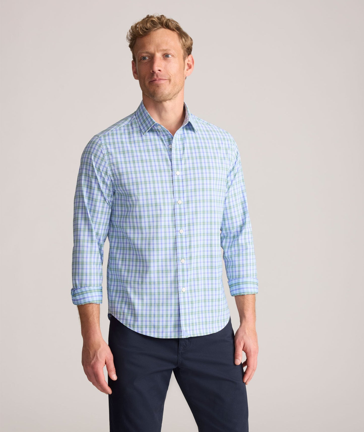 UNTUCKit Performance Whitman Shirt Blue & Green Plaid
