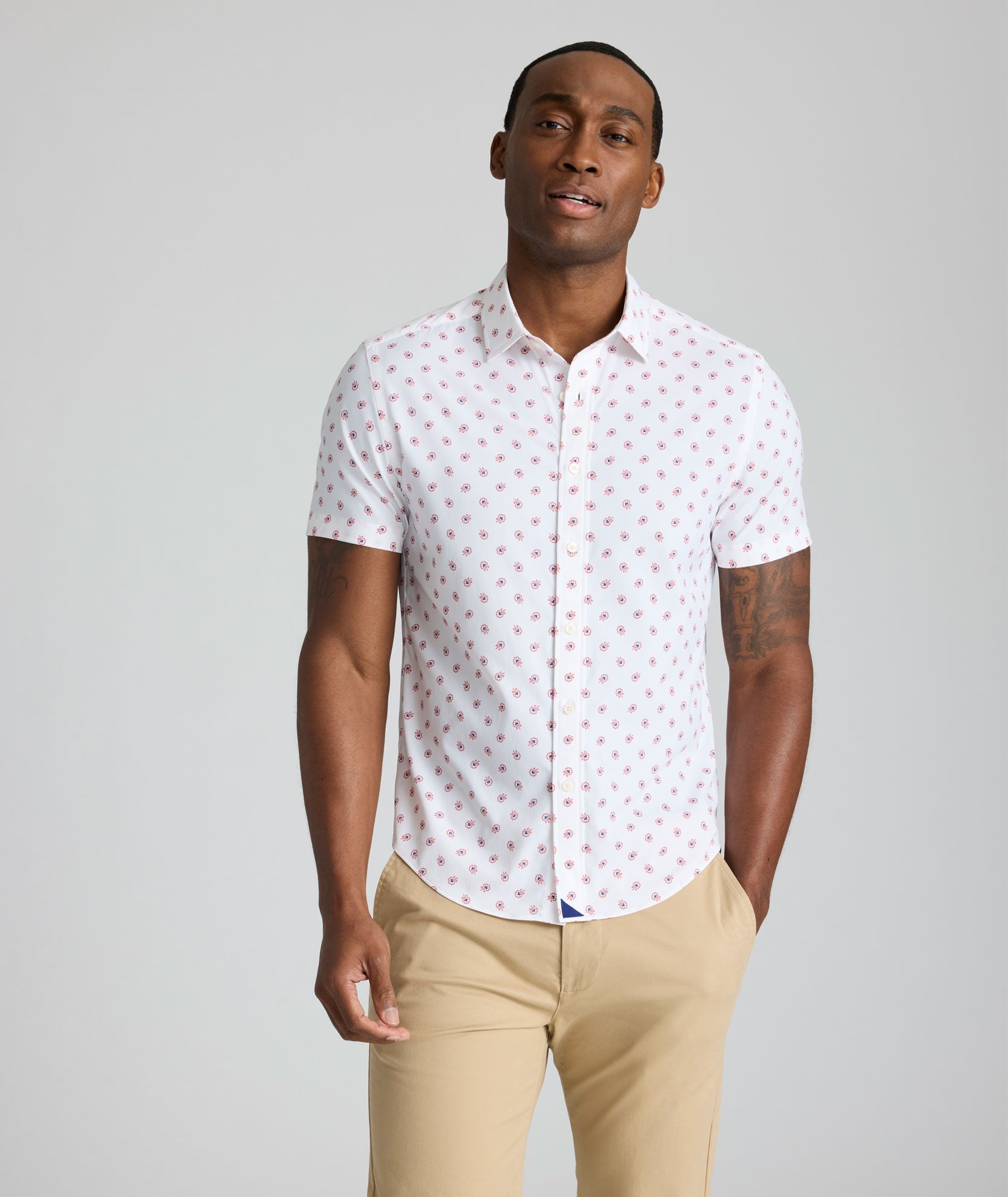 UNTUCKit Performance Short-Sleeve Truesdale Shirt White Floral Print
