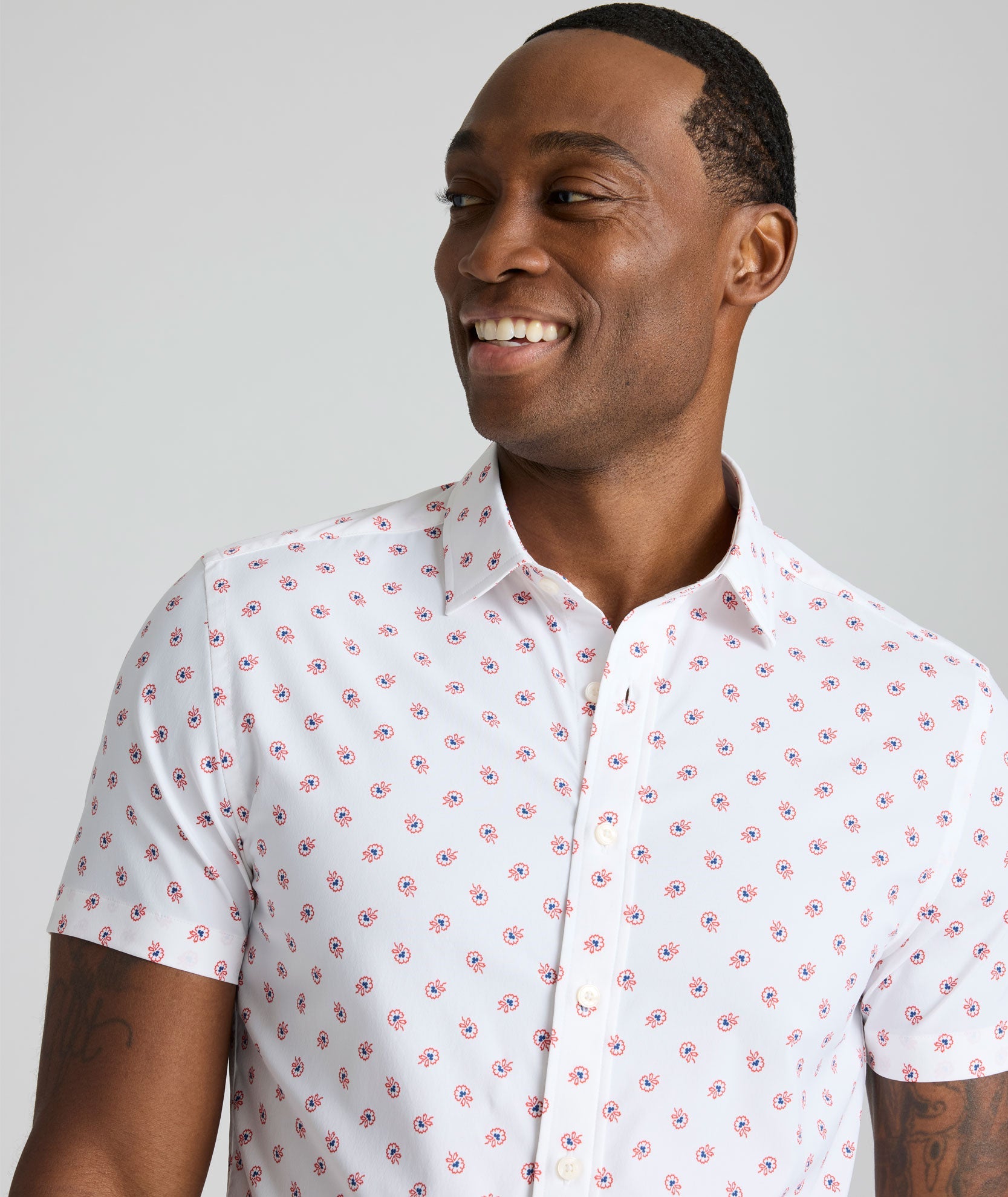 UNTUCKit Performance Short-Sleeve Truesdale Shirt White Floral Print