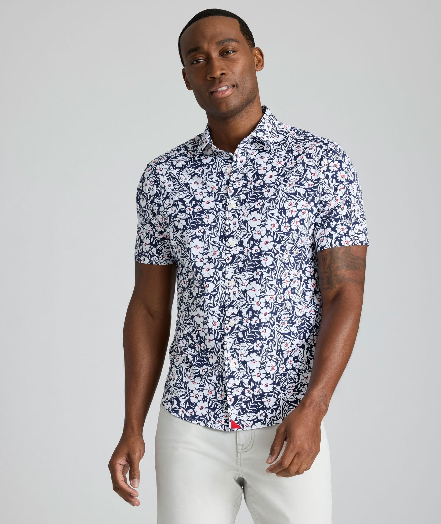UNTUCKit Performance Short-Sleeve Connor Shirt Navy & White Floral Print