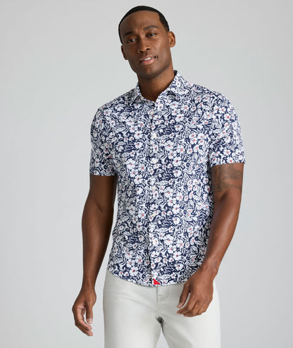 UNTUCKit Performance Short-Sleeve Connor Shirt Navy & White Floral Print