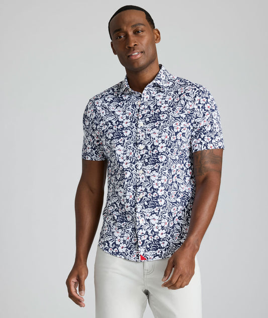 UNTUCKit Performance Short-Sleeve Connor Shirt Navy & White Floral Print