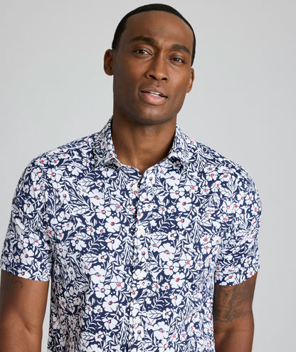 UNTUCKit Performance Short-Sleeve Connor Shirt Navy & White Floral Print
