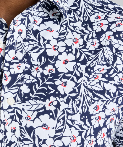 UNTUCKit Performance Short-Sleeve Connor Shirt Navy & White Floral Print