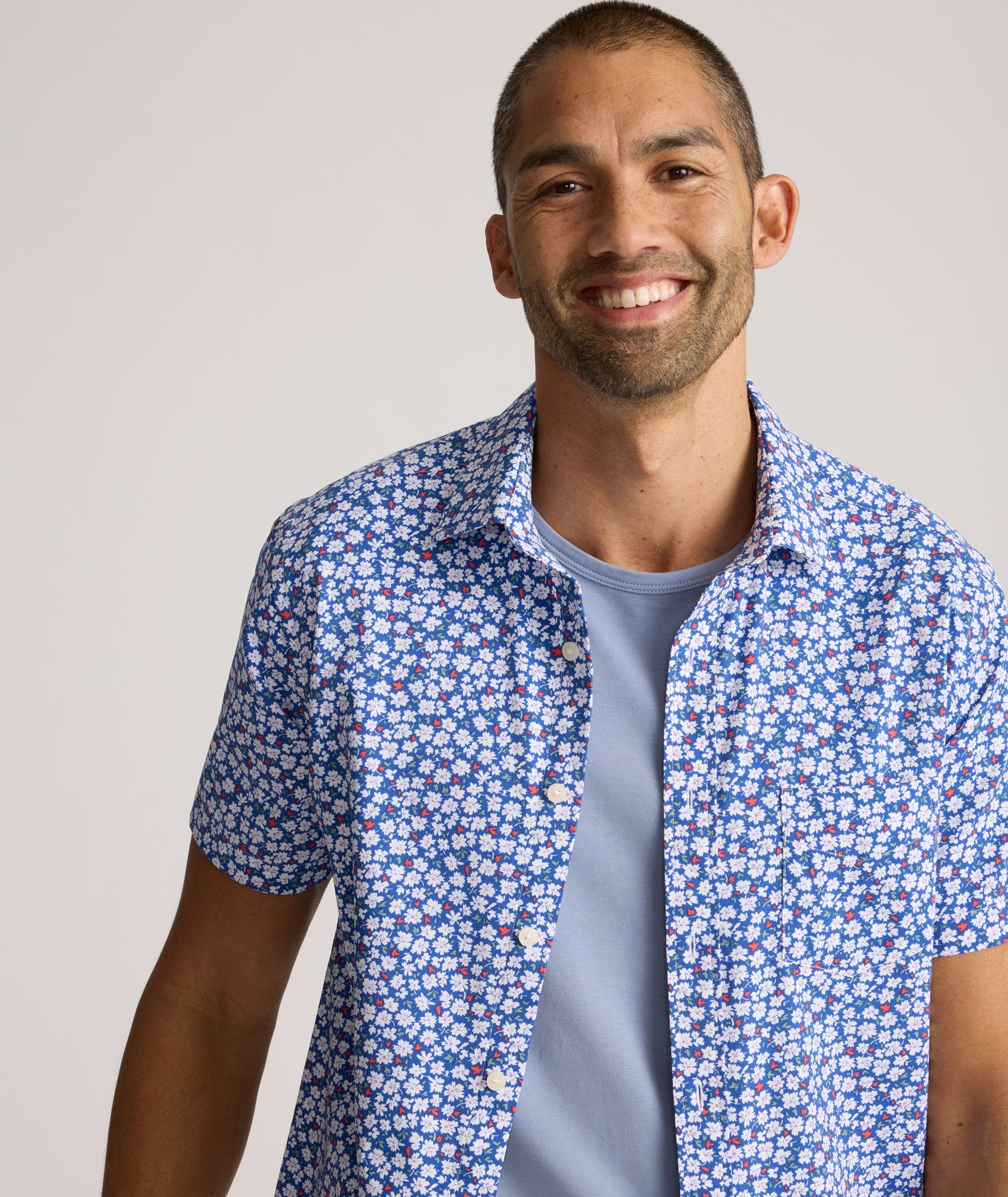 UNTUCKit Performance Short-Sleeve Kincaid Shirt Blue Floral Print | Kincaid