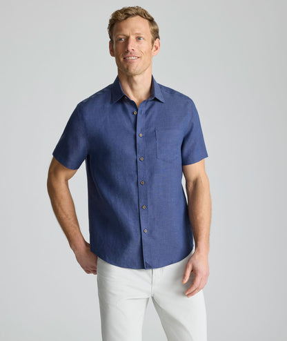 UNTUCKit Wrinkle-Resistant Linen Short-Sleeve Cameron Shirt Navy