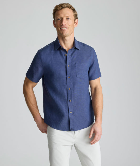 UNTUCKit Wrinkle-Resistant Linen Short-Sleeve Cameron Shirt Navy