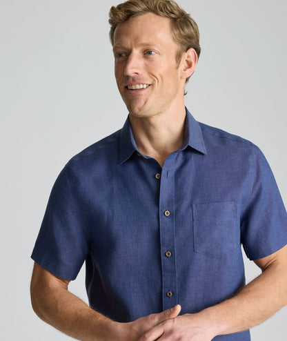 UNTUCKit Wrinkle-Resistant Linen Short-Sleeve Cameron Shirt Navy