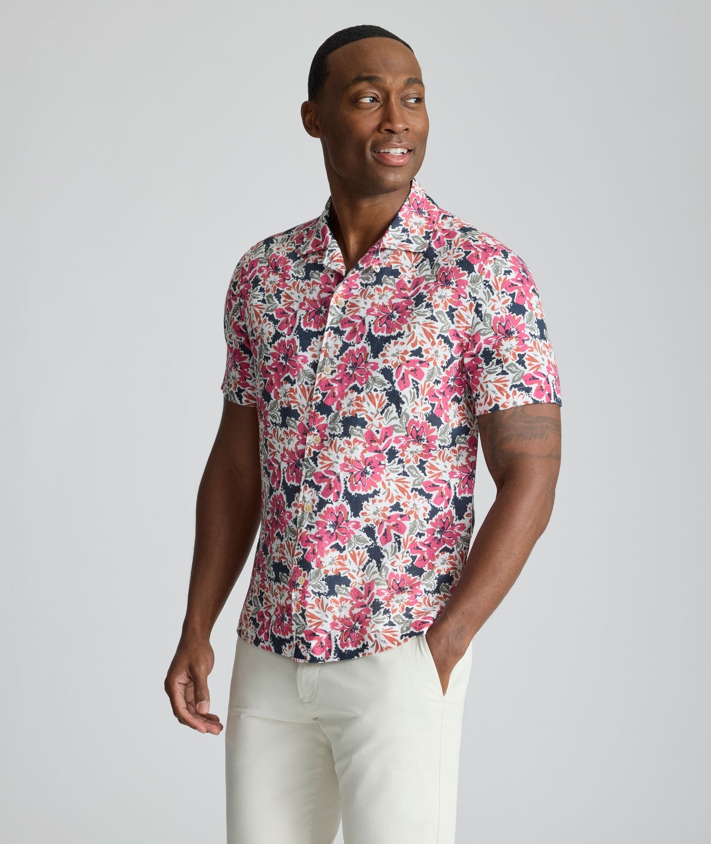 UNTUCKit Linen Short-Sleeve Crossman Shirt Pink