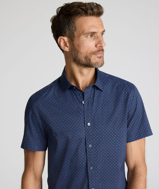 UNTUCKit Performance Short-Sleeve Vandelay Shirt Navy Medallion Print