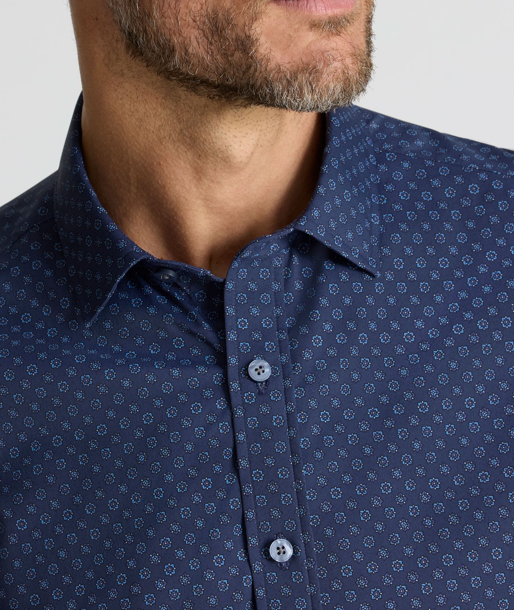 UNTUCKit Performance Short-Sleeve Vandelay Shirt Navy Medallion Print