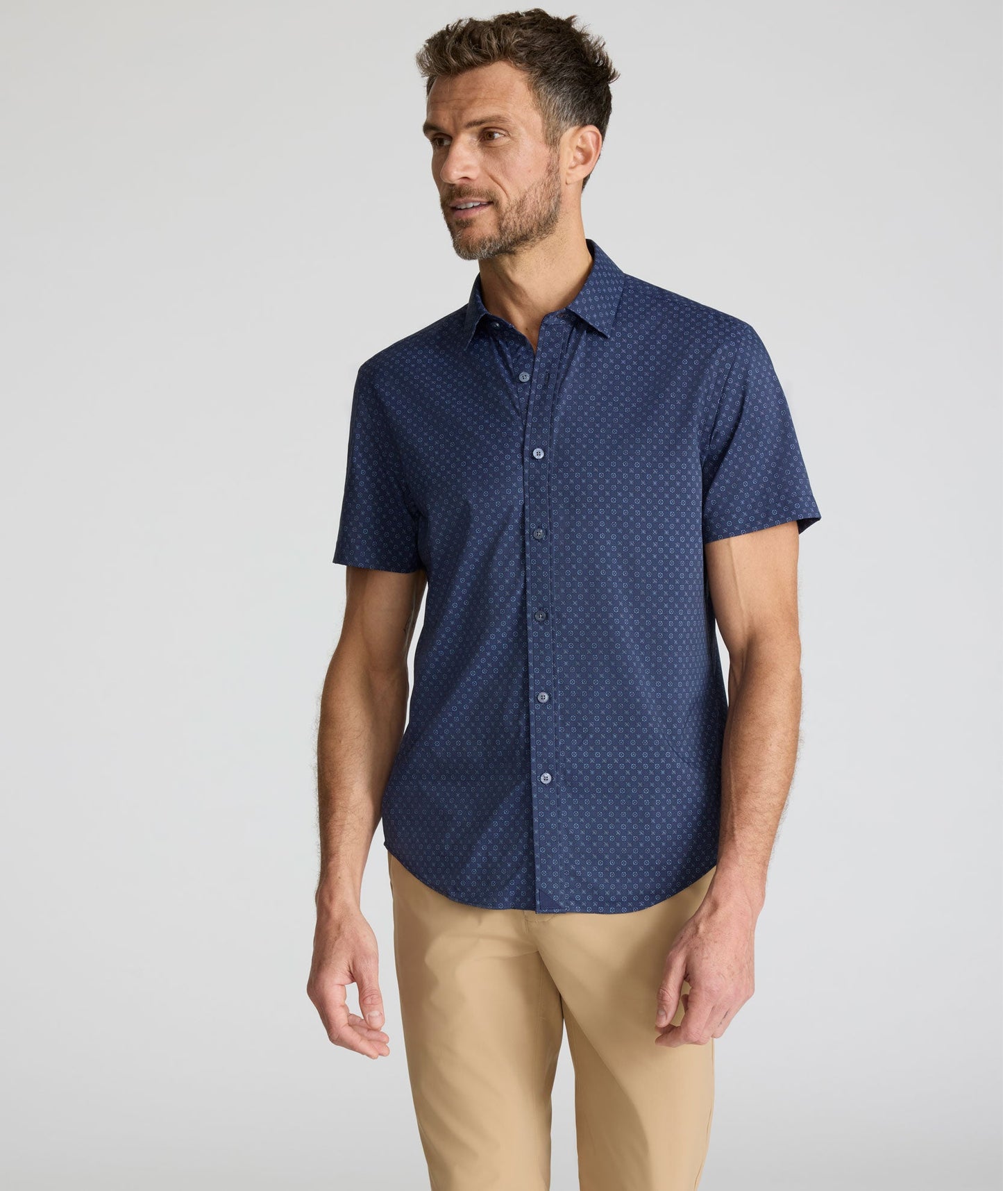 UNTUCKit Performance Short-Sleeve Vandelay Shirt Navy Medallion Print