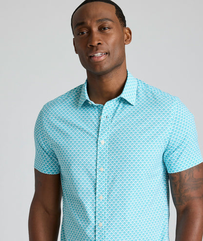 UNTUCKit Performance Short-Sleeve Abbott Shirt Teal Fan Print | Abbott