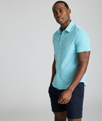 UNTUCKit Performance Short-Sleeve Abbott Shirt Teal Fan Print | Abbott