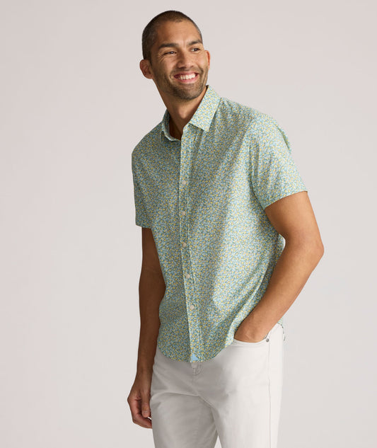 UNTUCKit Performance Short-Sleeve Yorke Shirt Yellow & Green Floral Print | Yorke
