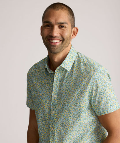 UNTUCKit Performance Short-Sleeve Yorke Shirt Yellow & Green Floral Print | Yorke