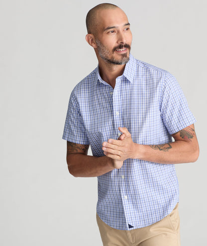 UNTUCKit Wrinkle-Free Short-Sleeve Dante Shirt Blue with Gray & White Check