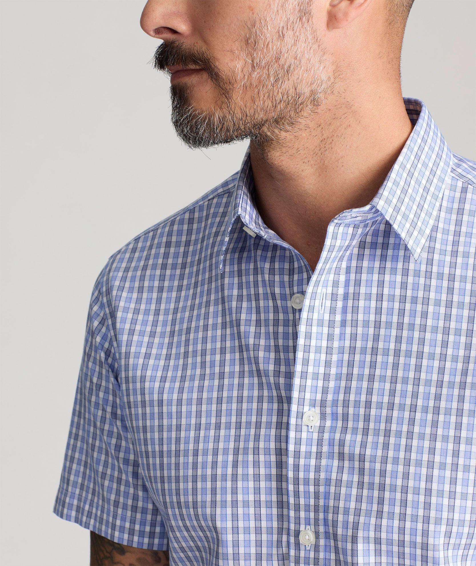 UNTUCKit Wrinkle-Free Short-Sleeve Dante Shirt Blue with Gray & White Check