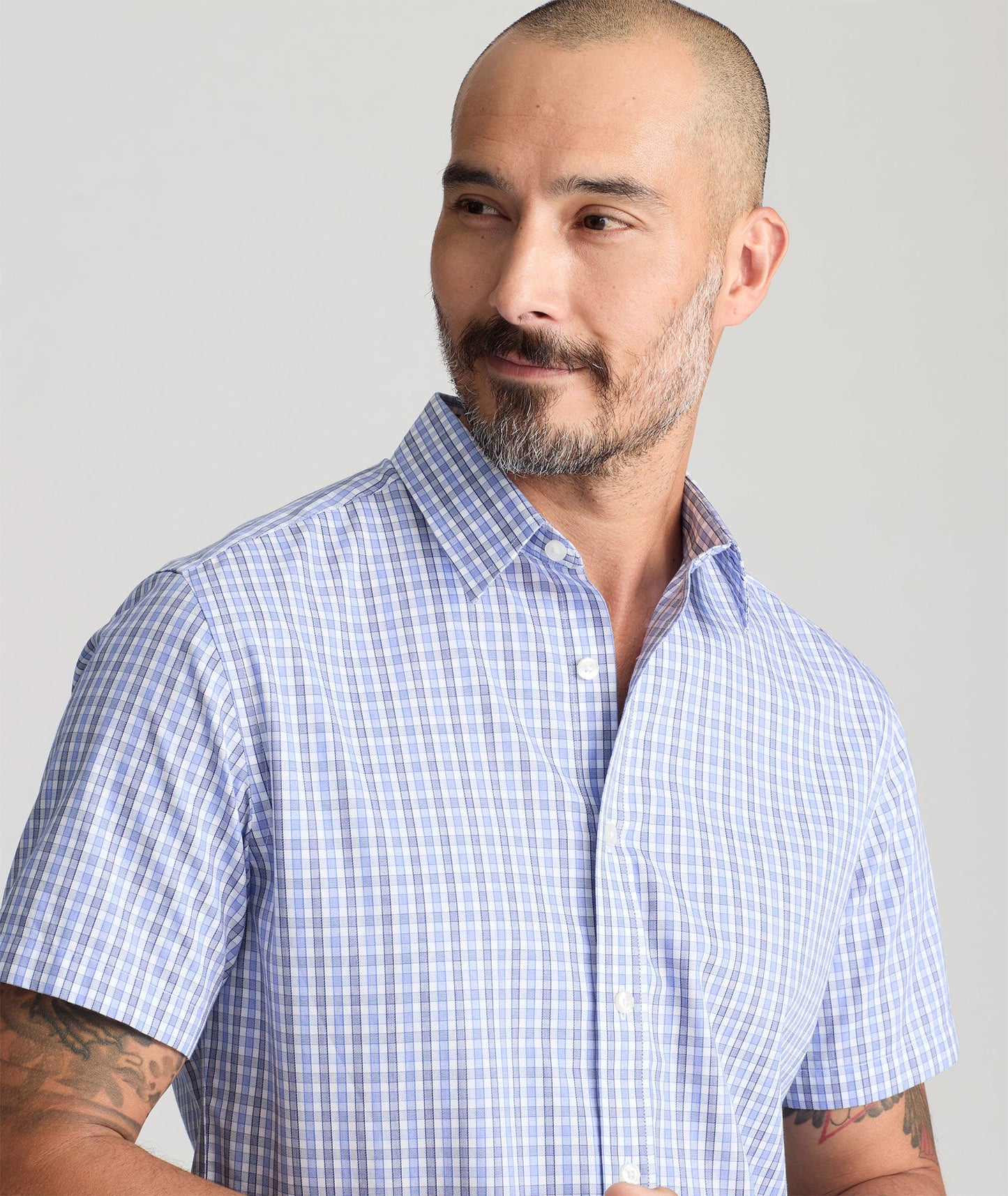 UNTUCKit Wrinkle-Free Short-Sleeve Dante Shirt Blue with Gray & White Check