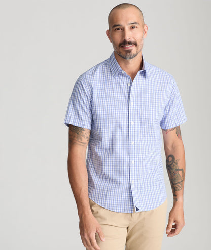 UNTUCKit Wrinkle-Free Short-Sleeve Dante Shirt Blue with Gray & White Check