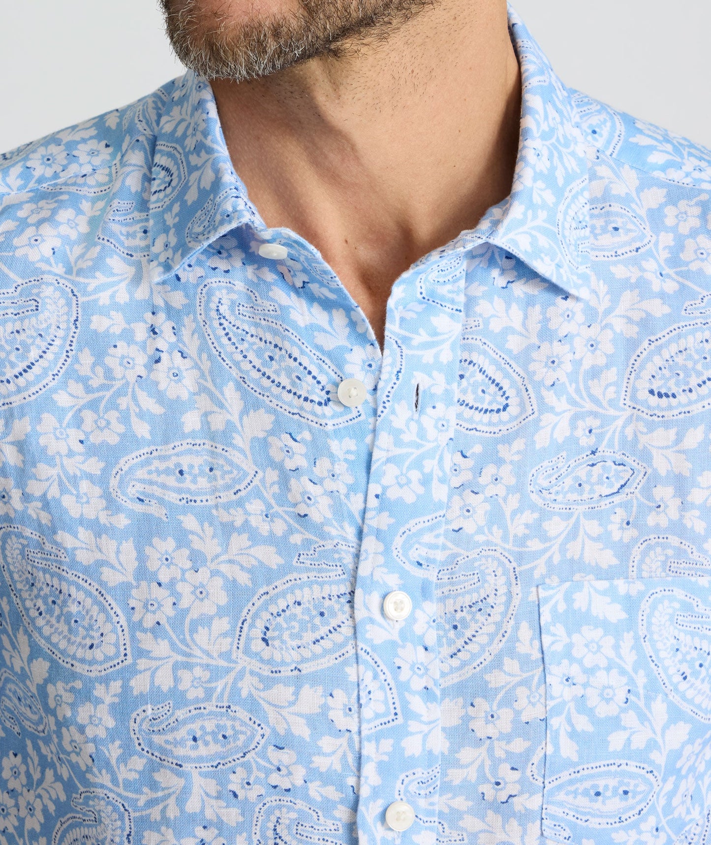 UNTUCKit Linen Short-Sleeve Turner Shirt Blue & White Paisley Print