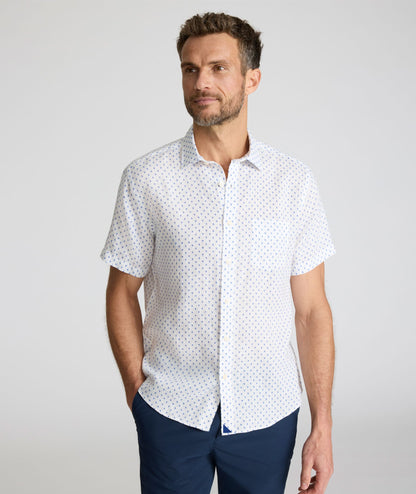 UNTUCKit Linen Short-Sleeve Dixon Shirt  White & Blue Diamond Print