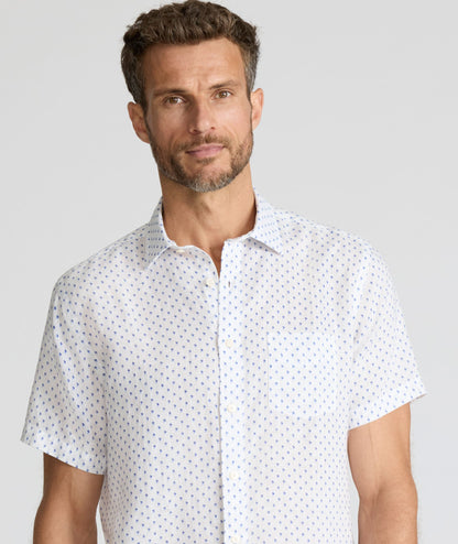 UNTUCKit Linen Short-Sleeve Dixon Shirt  White & Blue Diamond Print