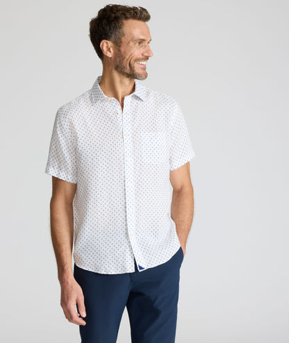 UNTUCKit Linen Short-Sleeve Dixon Shirt  White & Blue Diamond Print