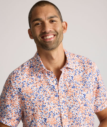 UNTUCKit Linen Short-Sleeve Ellsworth Shirt Orange & Blue Floral Print