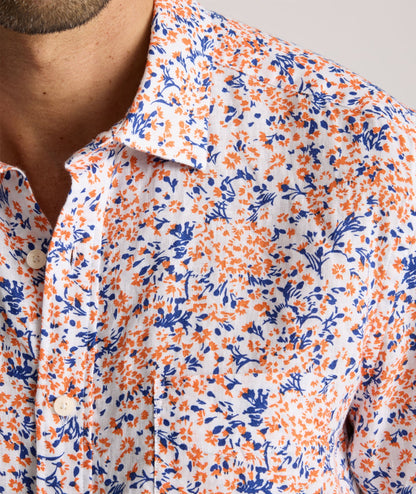 UNTUCKit Linen Short-Sleeve Ellsworth Shirt Orange & Blue Floral Print