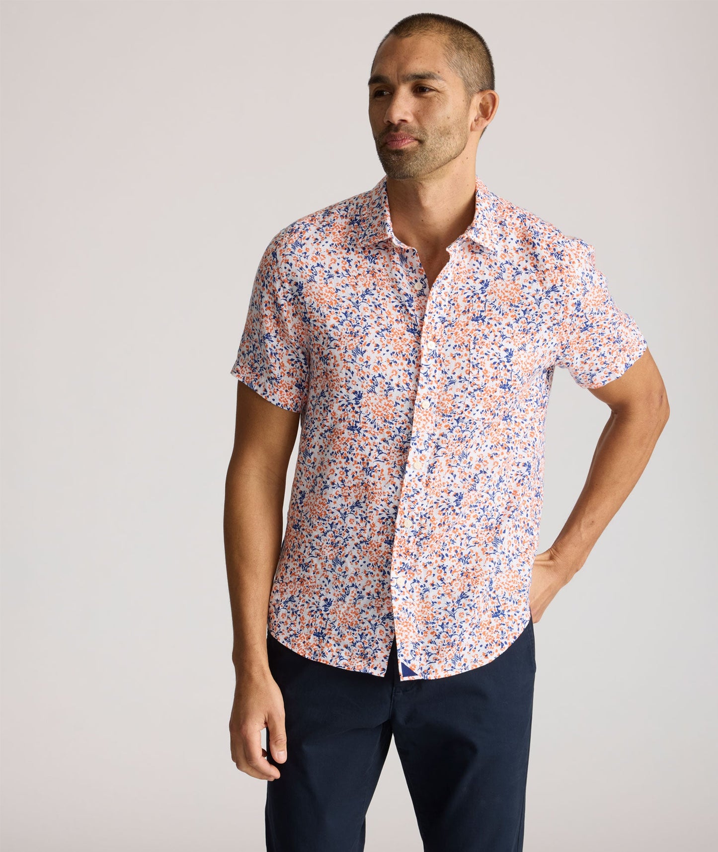 UNTUCKit Linen Short-Sleeve Ellsworth Shirt Orange & Blue Floral Print