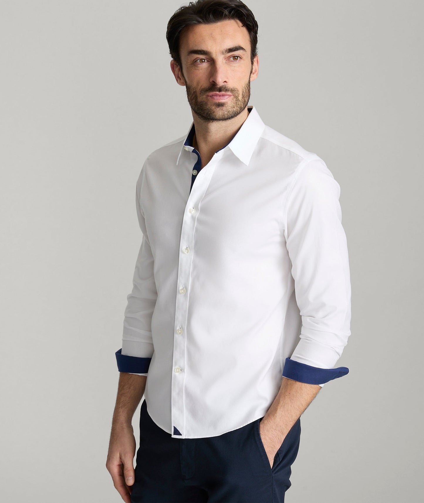 UNTUCKit Wrinkle-Free Las Cases Special Shirt White with Contrast Cuff