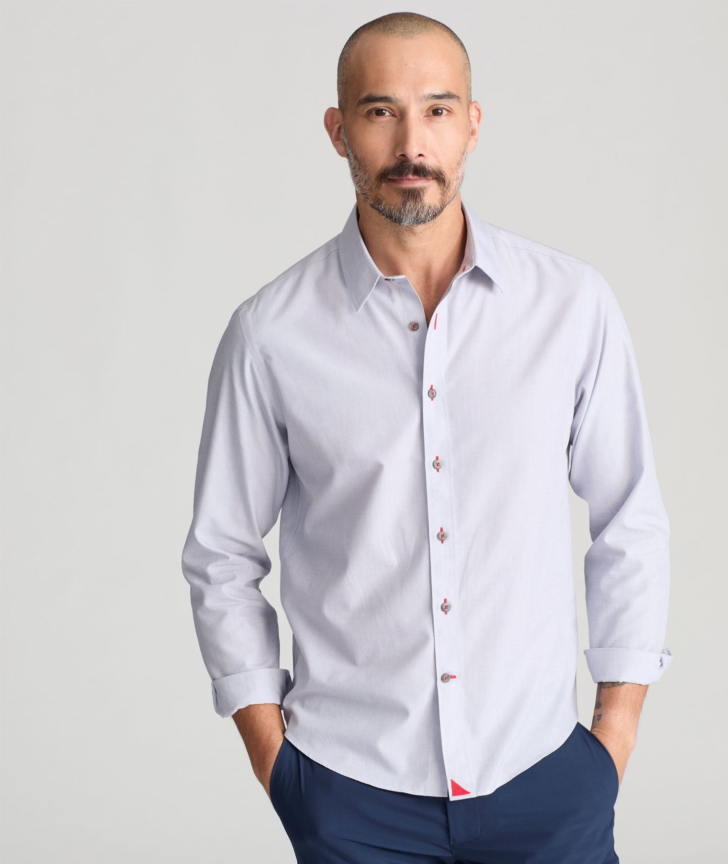 UNTUCKit Wrinkle-Free Rubican Shirt Gray with Red Stitching
