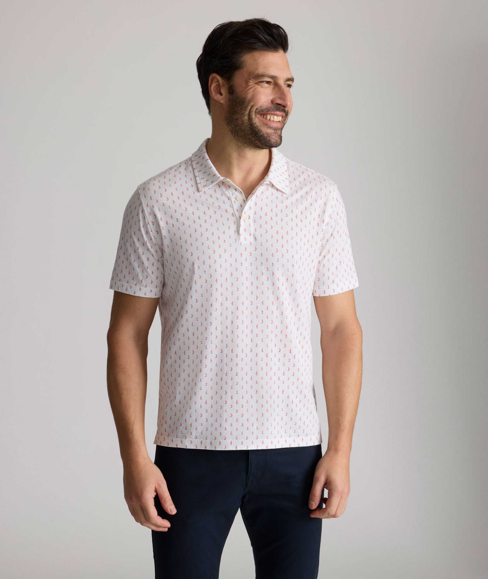 UNTUCKit Printed Jersey Performance Polo Sailboat Print