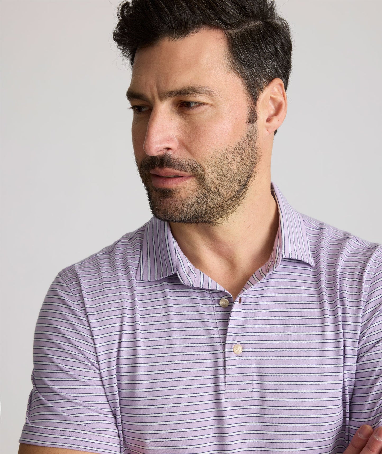 UNTUCKit Striped Jersey Performance Polo Purple Stripe