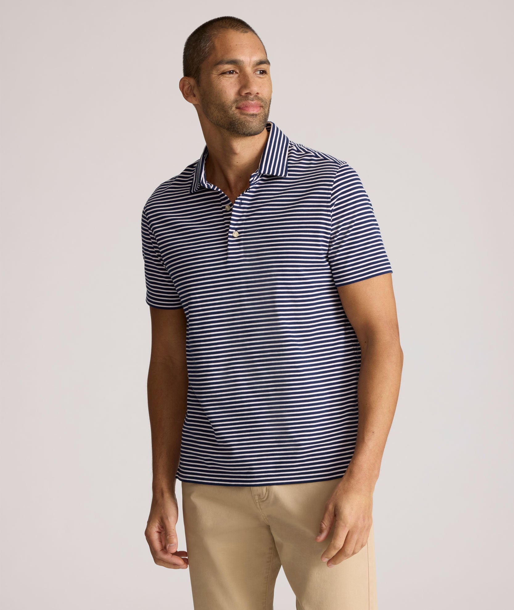 UNTUCKit Striped Jersey Performance Polo Navy Stripe