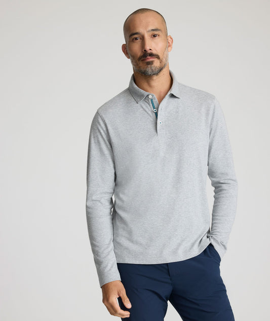 UNTUCKit Wrinkle-Free Damaschino Long-Sleeve Polo Heather Gray