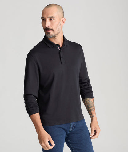 UNTUCKit Wrinkle-Free Damaschino Long-Sleeve Polo Black