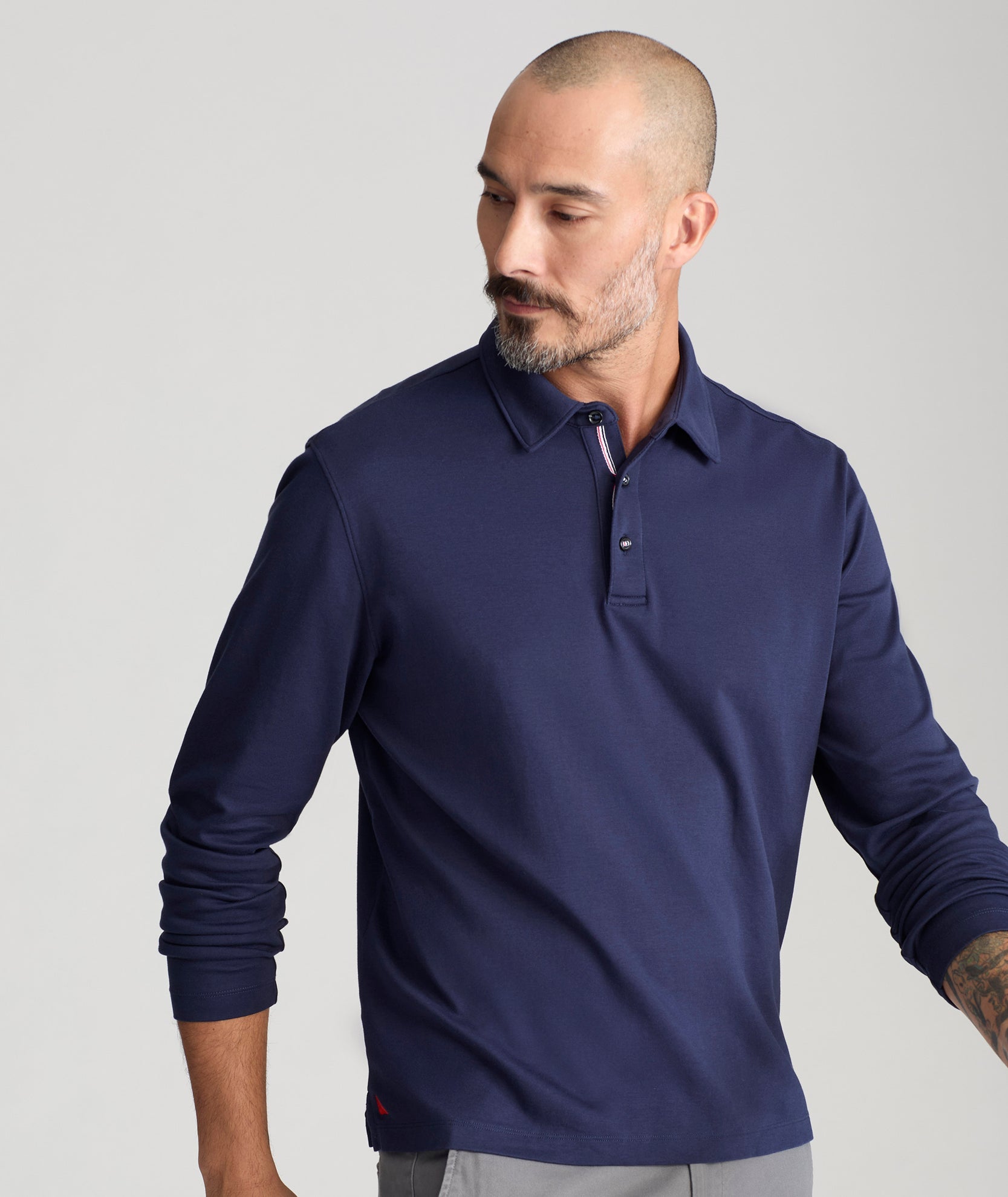 UNTUCKit Wrinkle-Free Damaschino Long-Sleeve Polo Navy
