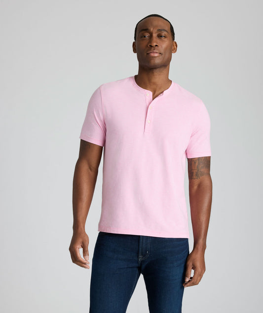 UNTUCKit Jersey Slub Short-Sleeve Henley Pink Stripe