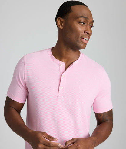UNTUCKit Jersey Slub Short-Sleeve Henley Pink Stripe