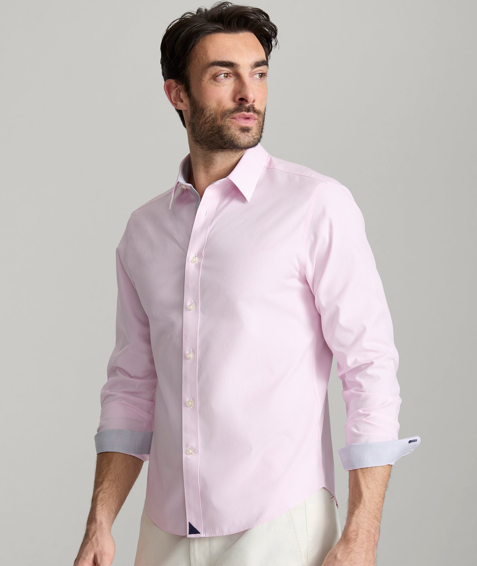 UNTUCKit Wrinkle-Free Douro Shirt Pink & White Stripe With Contrast Cuff
