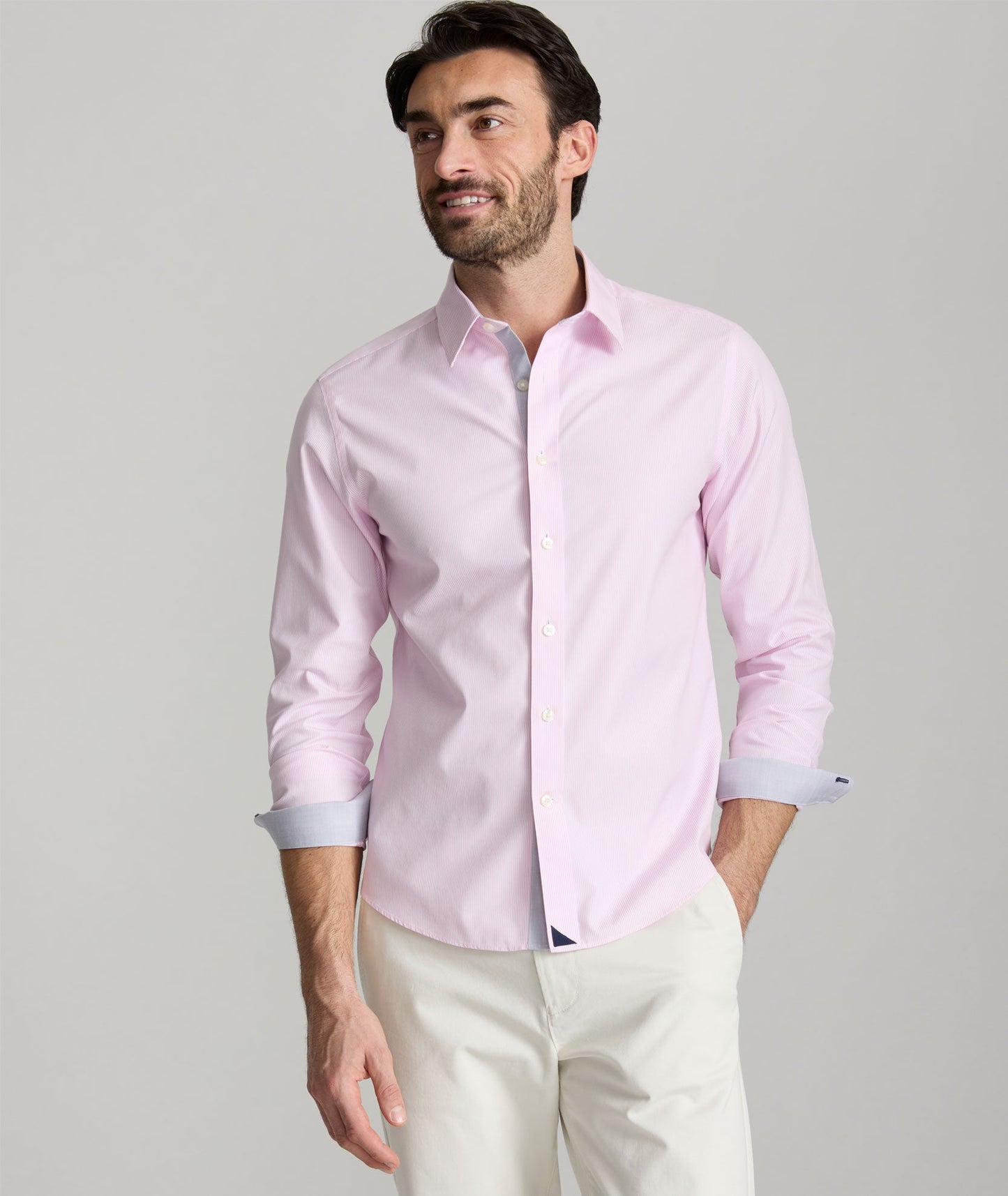 UNTUCKit Wrinkle-Free Douro Shirt Pink & White Stripe With Contrast Cuff
