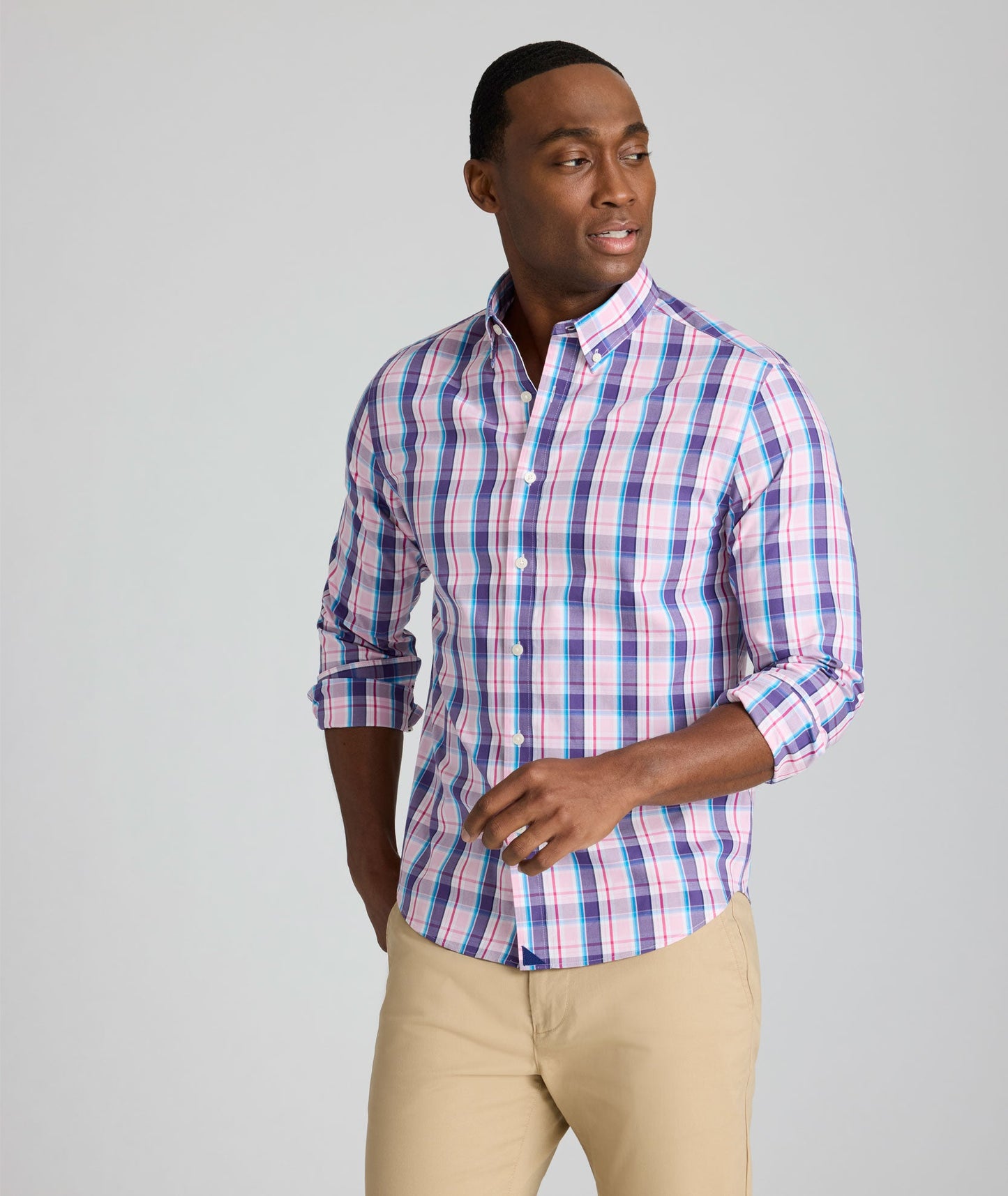 UNTUCKit Wrinkle-Free Maitland Shirt Pink Purple & Blue Plaid