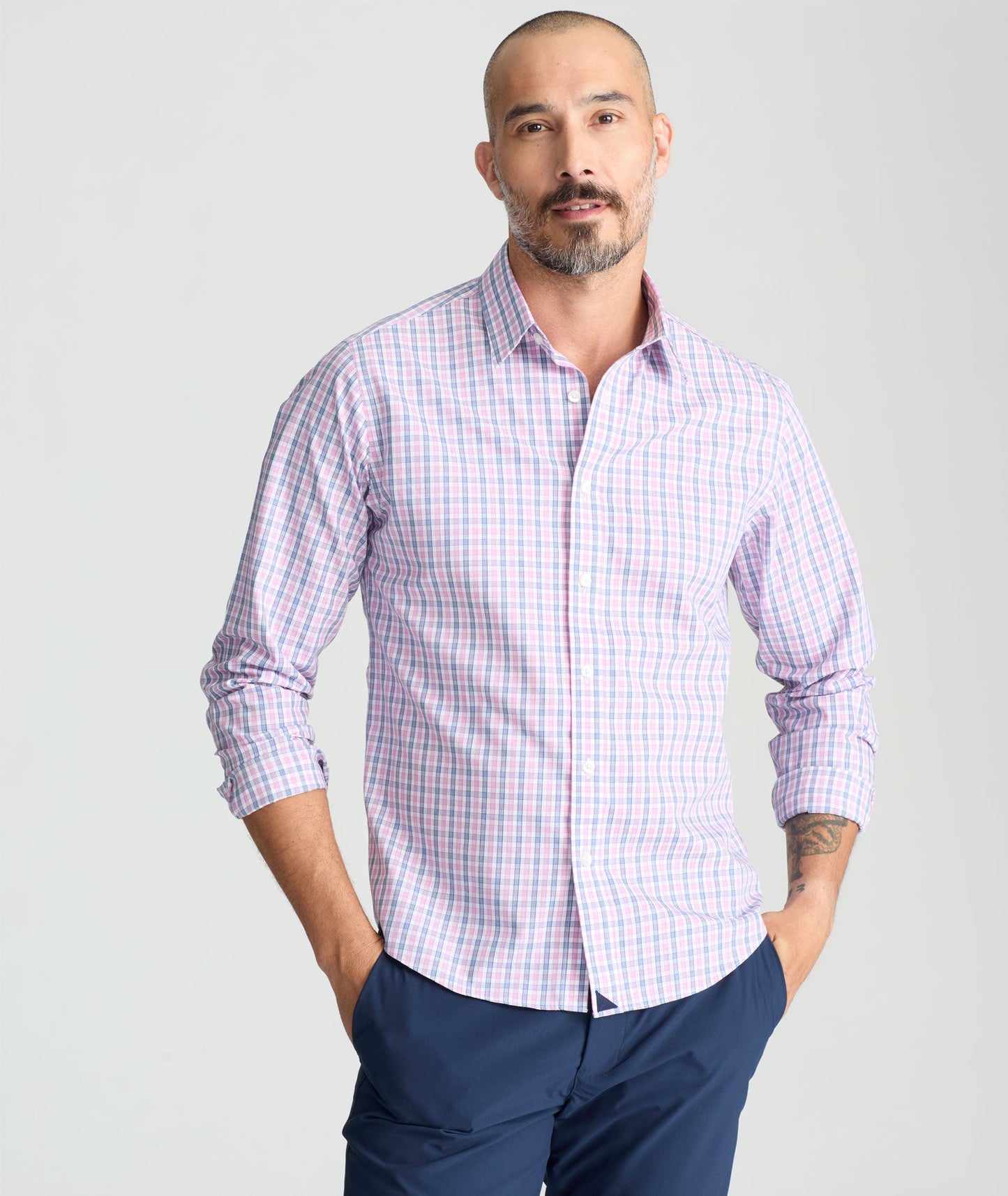 UNTUCKit Wrinkle-Free Dolcetto Shirt Pink Blue & White Check