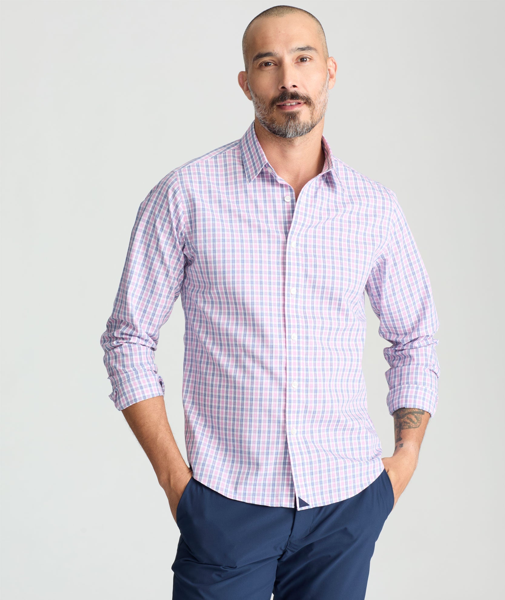 UNTUCKit Wrinkle-Free Dolcetto Shirt Pink Blue & White Check