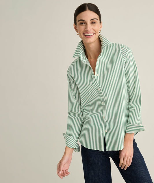 UNTUCKit Wrinkle-Free Classic Fit Isabella Shirt Green & White Stripe