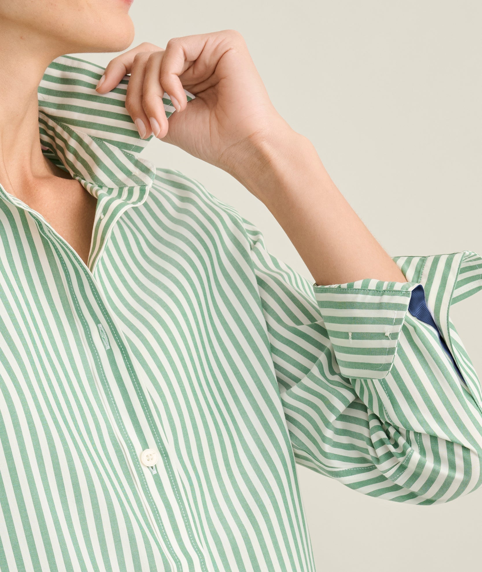 UNTUCKit Wrinkle-Free Classic Fit Isabella Shirt Green & White Stripe