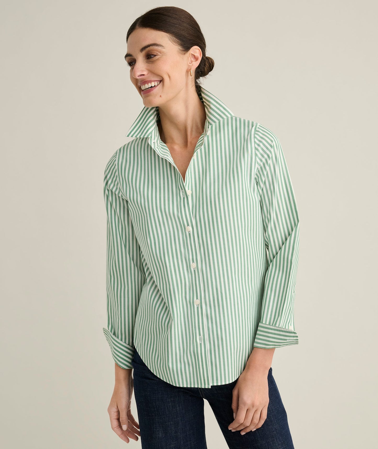 UNTUCKit Wrinkle-Free Classic Fit Isabella Shirt Green & White Stripe